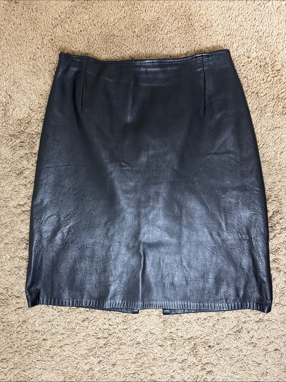 Vintage Firenze Classic Short Black Genuine Leather Pencil Skirt size 8P Punk